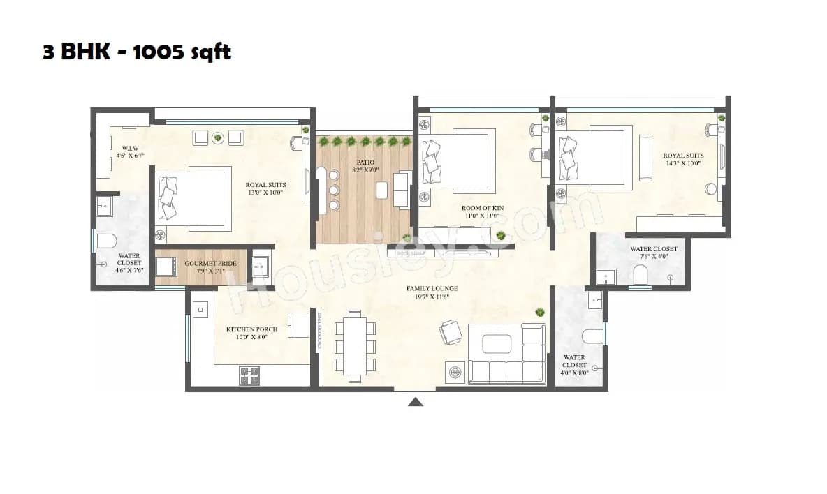 Unit plan - 1005 sq.ft.