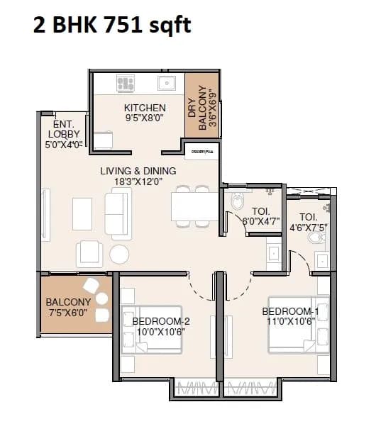 Unit plan - 751 sq.ft.