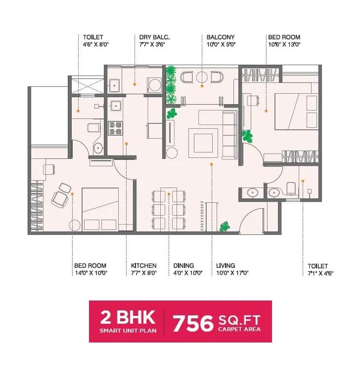 Unit plan - 757 sq.ft.