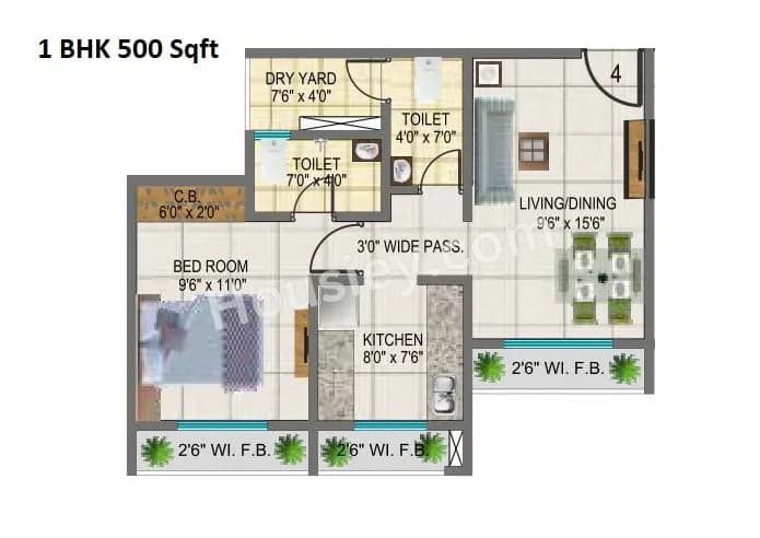Unit plan - 500 sq.ft.