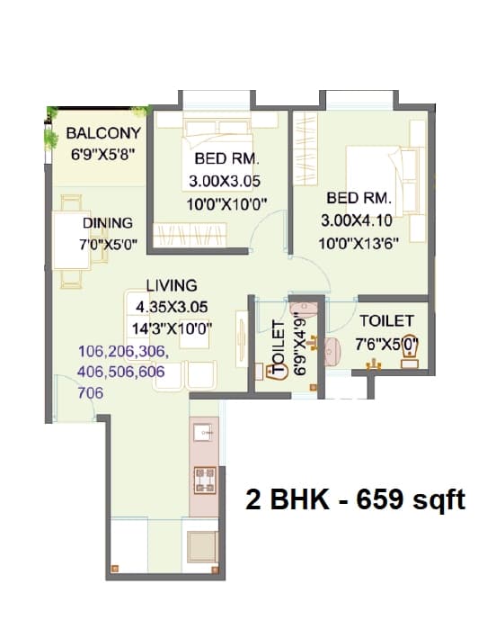 Unit plan - 659 sq.ft.