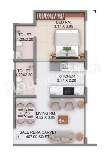 Unit plan - 408 sq.ft.
