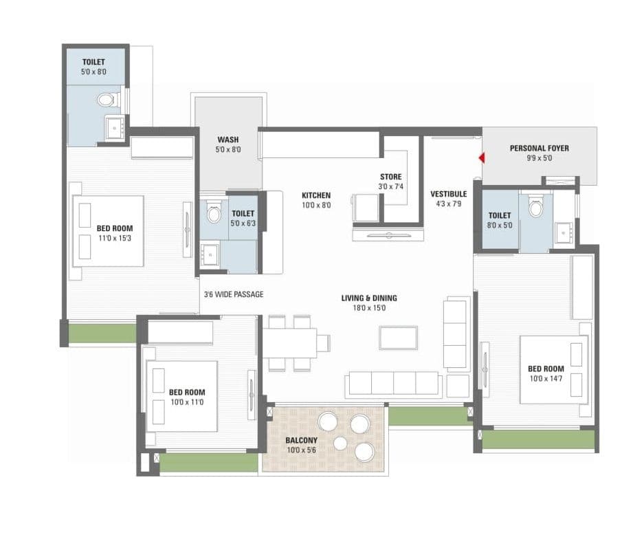 Unit plan - 1158 sq.ft.