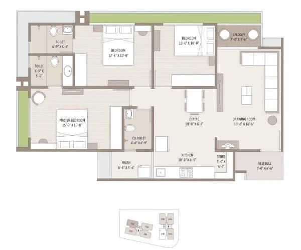 Unit plan - 972 sq.ft.
