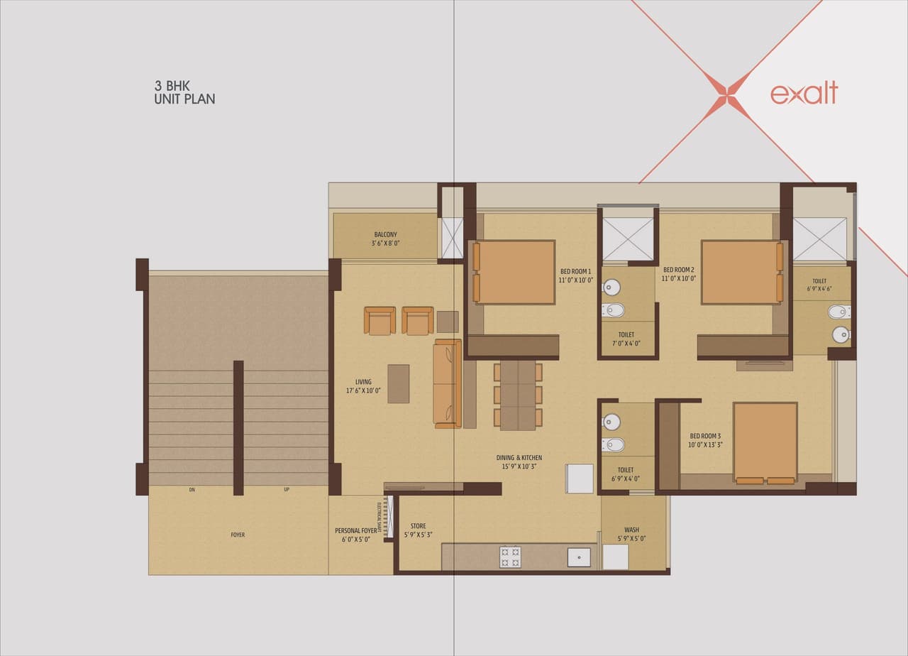 Unit plan - 998 sq.ft.
