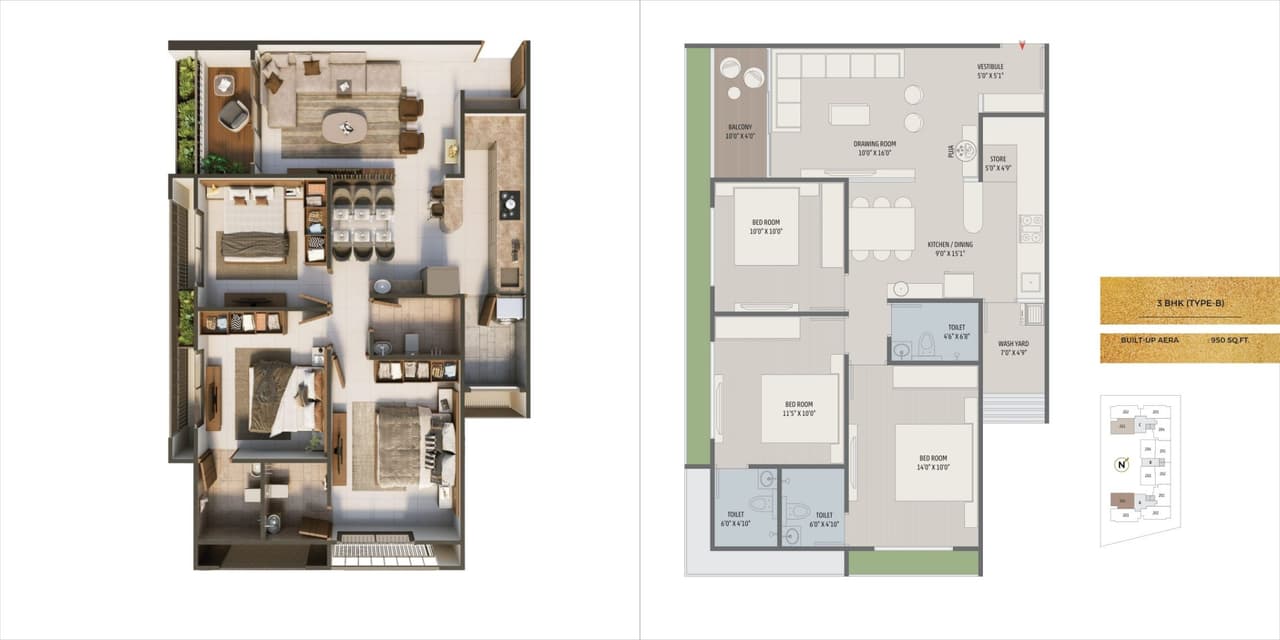 Unit plan - 949 sq.ft.