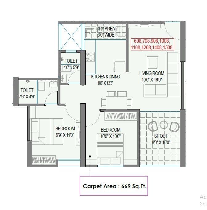Unit plan - 669 sq.ft.