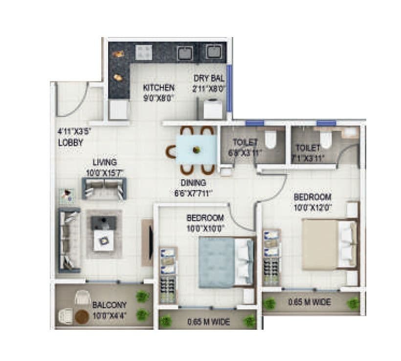 Unit plan - 694 sq.ft.