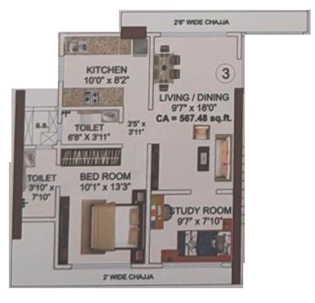 Unit plan - 568 sq.ft.