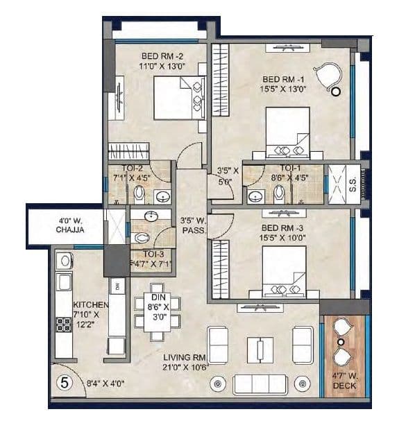 Unit plan - 1140 sq.ft.