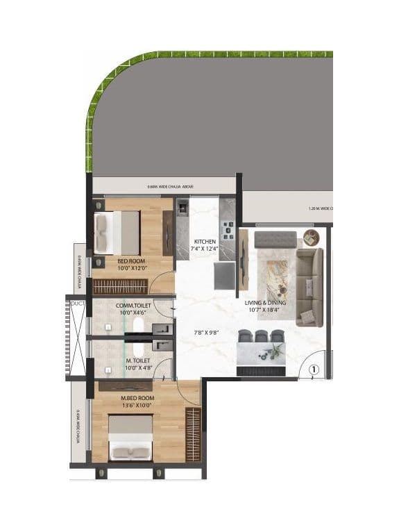 Unit plan - 744 sq.ft.