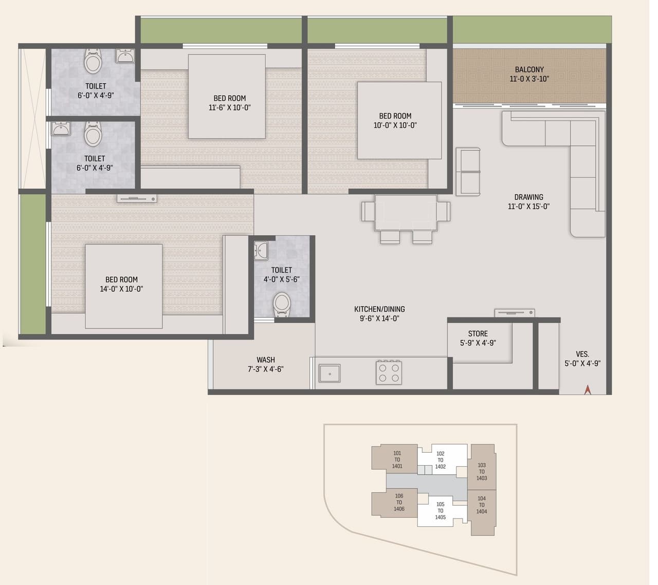 Unit plan - 982 sq.ft.