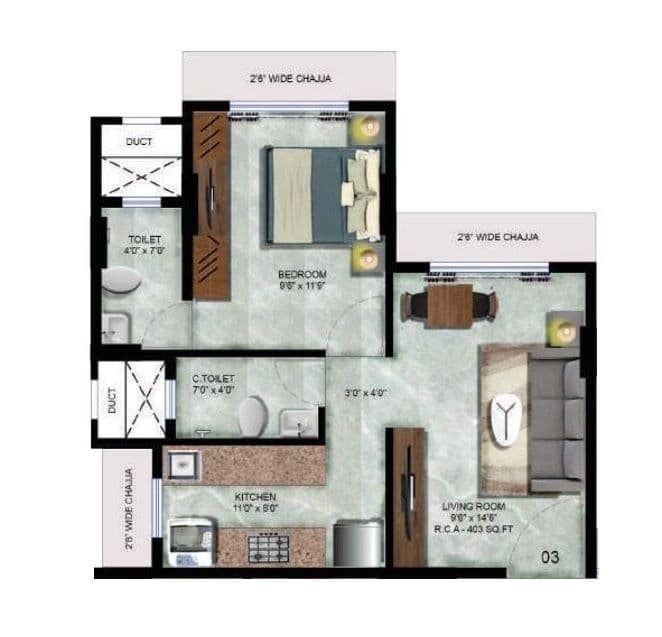 Unit plan - 403 sq.ft.