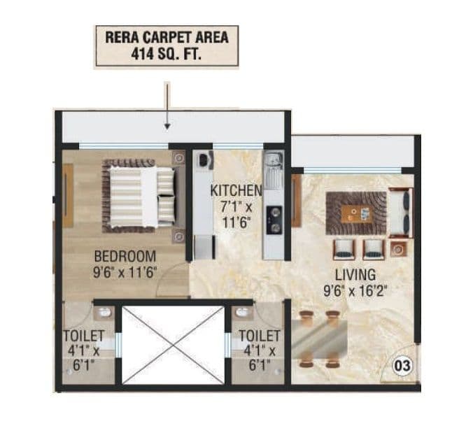 Unit plan - 414 sq.ft.