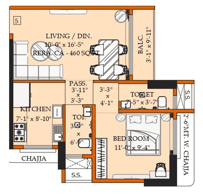 Unit plan - 460 sq.ft.