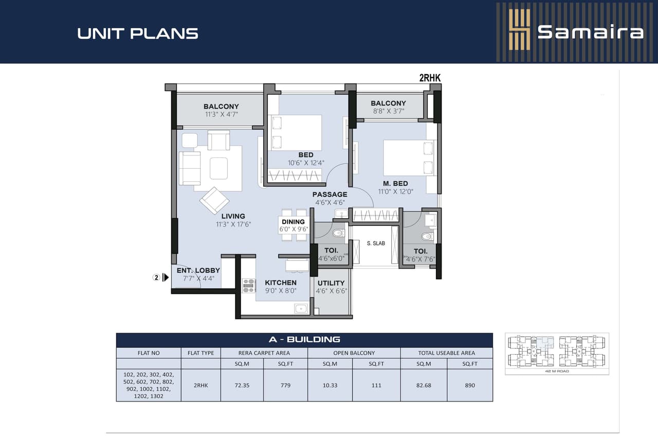 Unit plan - 890 sq.ft.