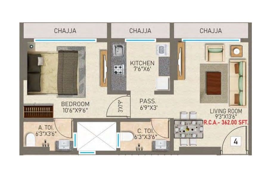 Unit plan - 362 sq.ft.