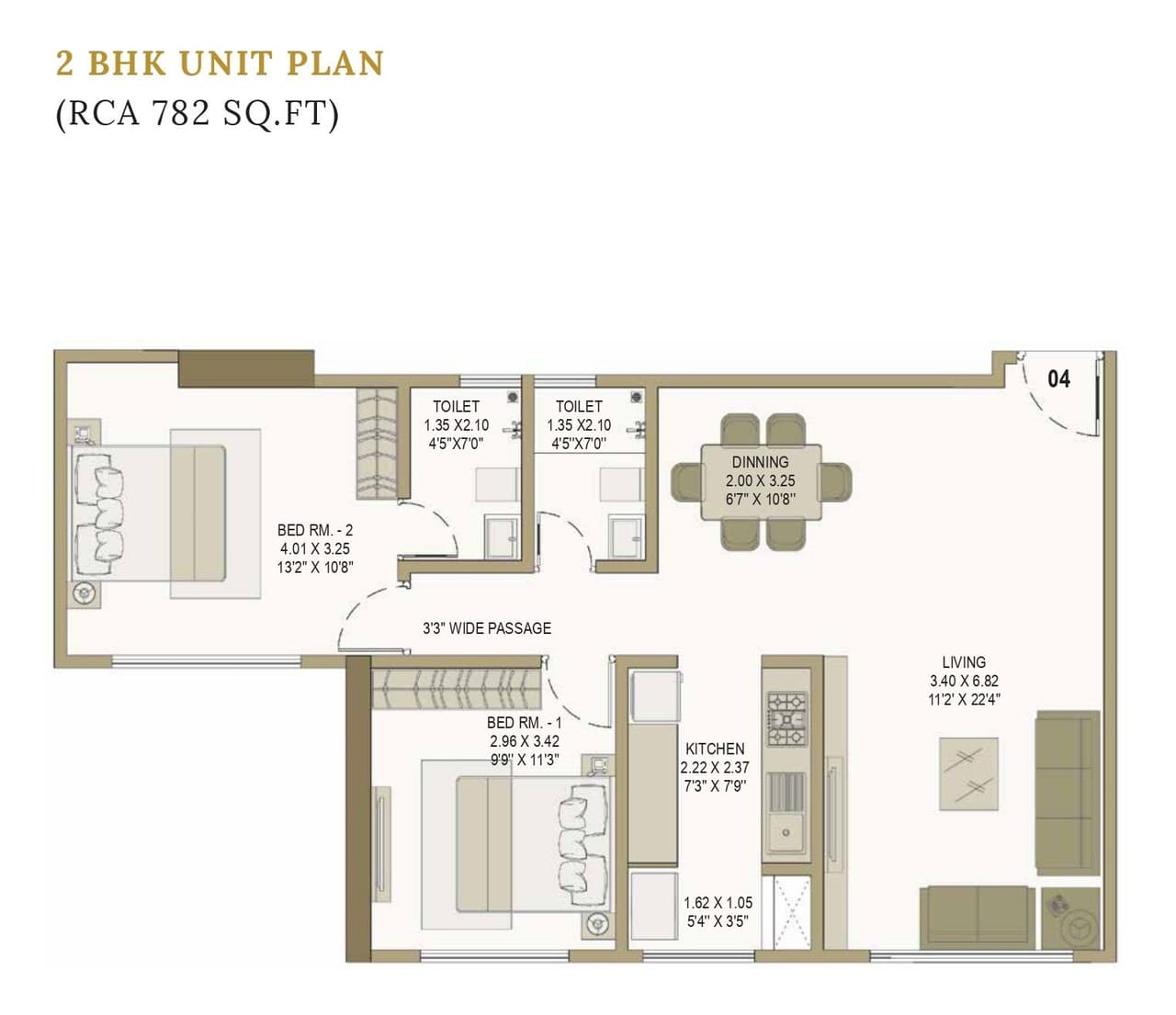 Unit plan - 782 sq.ft.