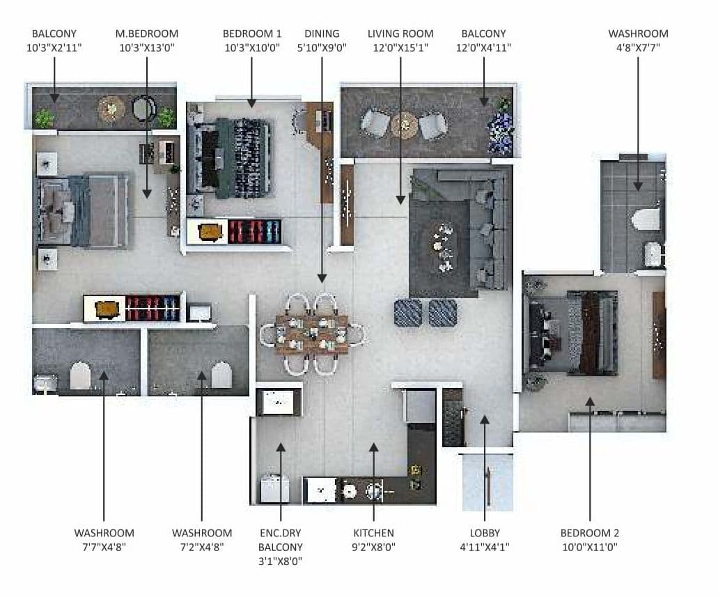Unit plan - 969 sq.ft.