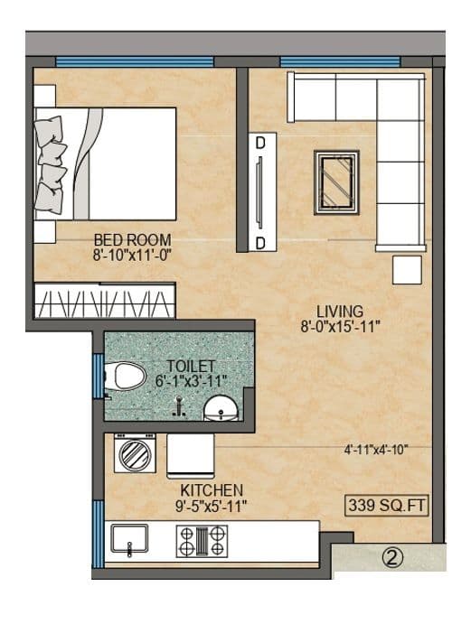 Unit plan - 339 sq.ft.