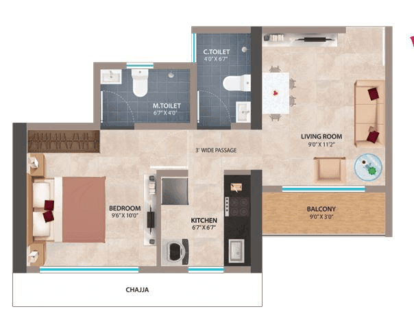 Unit plan - 370 sq.ft.