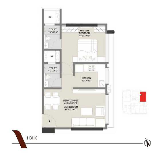 Unit plan - 410 sq.ft.
