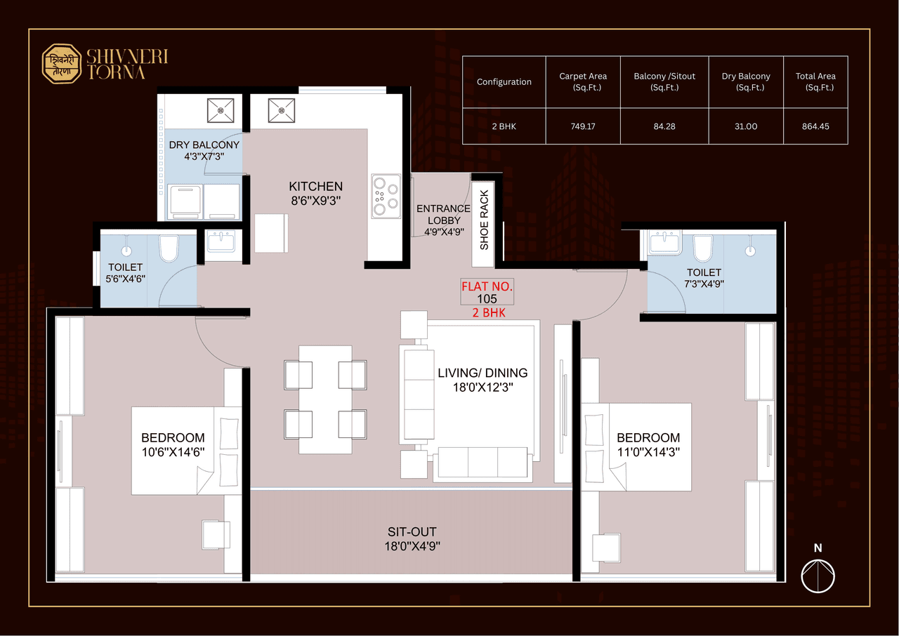 Unit plan - 864 sq.ft.