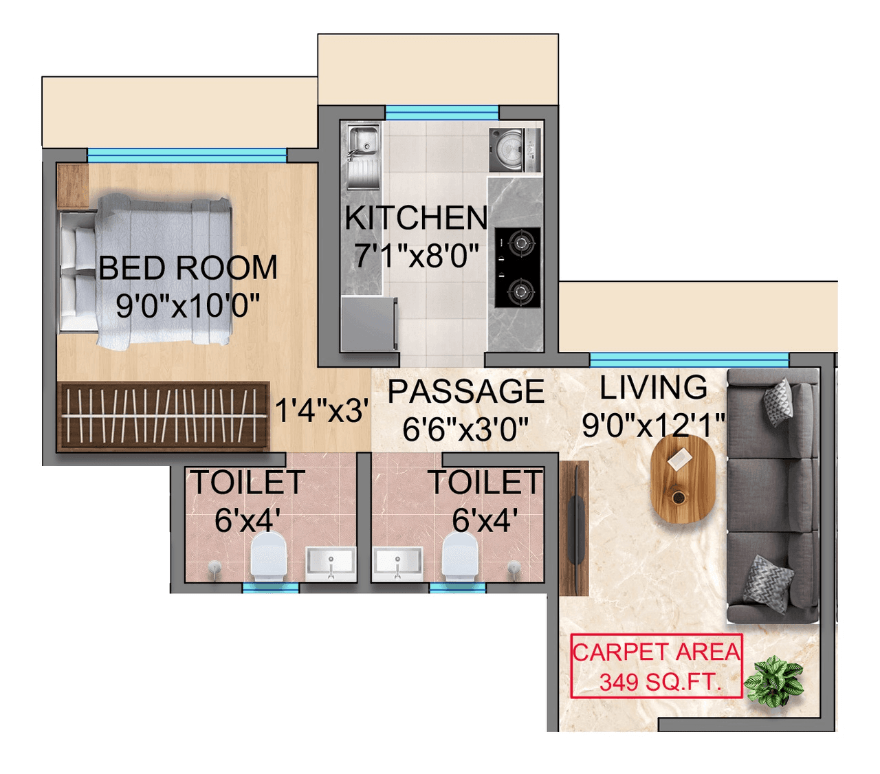 Unit plan - 349 sq.ft.