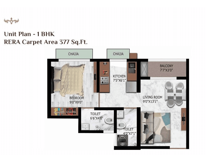 Unit plan - 377 sq.ft.