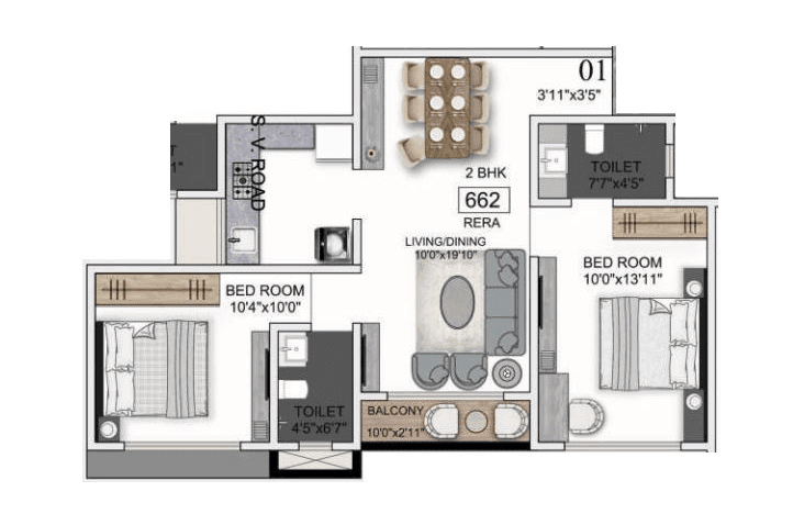 Unit plan - 662 sq.ft.