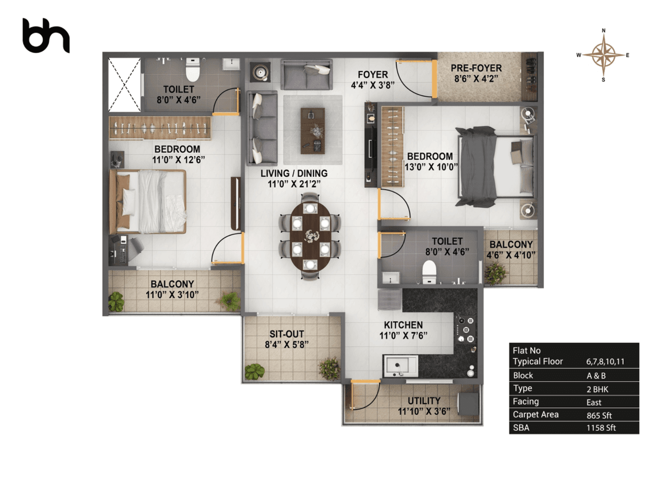Unit plan - 869 sq.ft.
