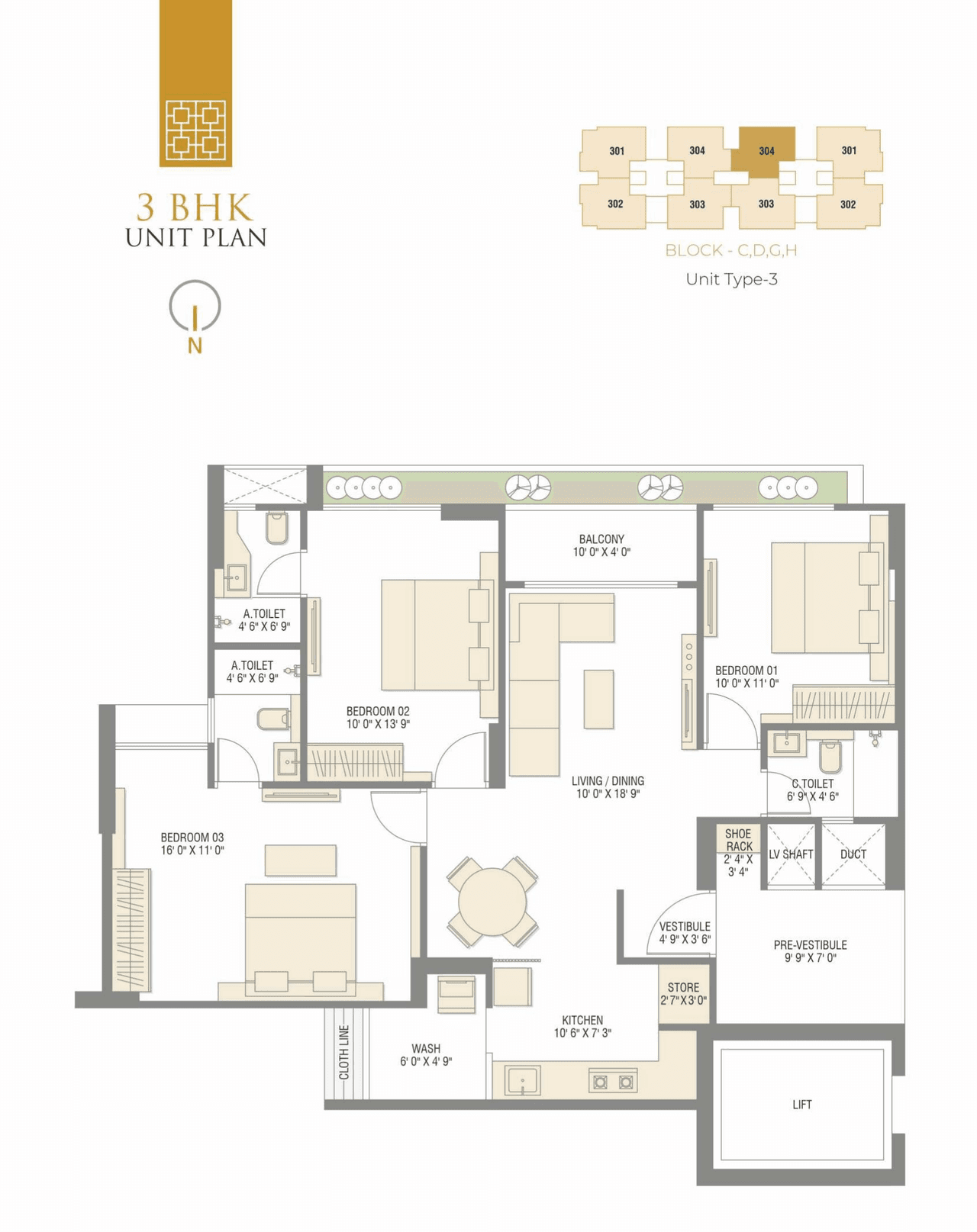 Unit plan - 968 sq.ft.