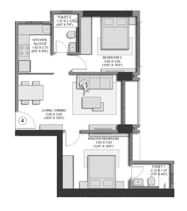Unit plan - 557 sq.ft.