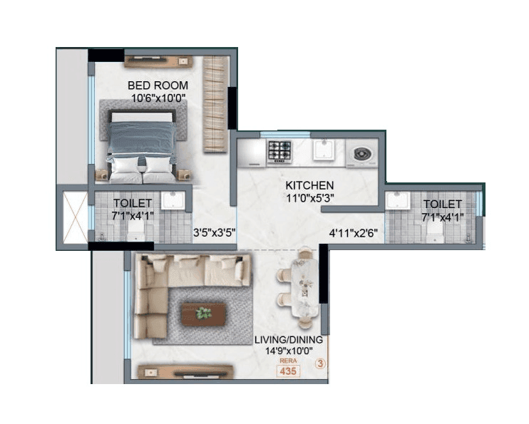 Unit plan - 435 sq.ft.