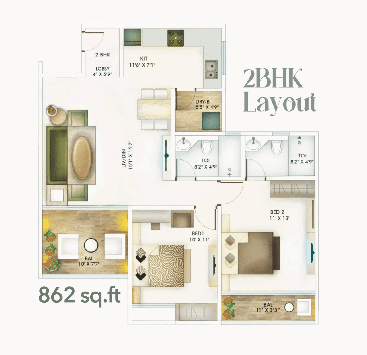 Unit plan - 862 sq.ft.