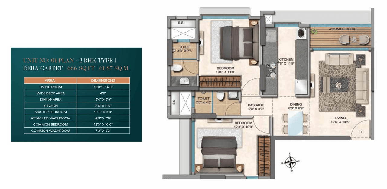 Unit plan - 666 sq.ft.