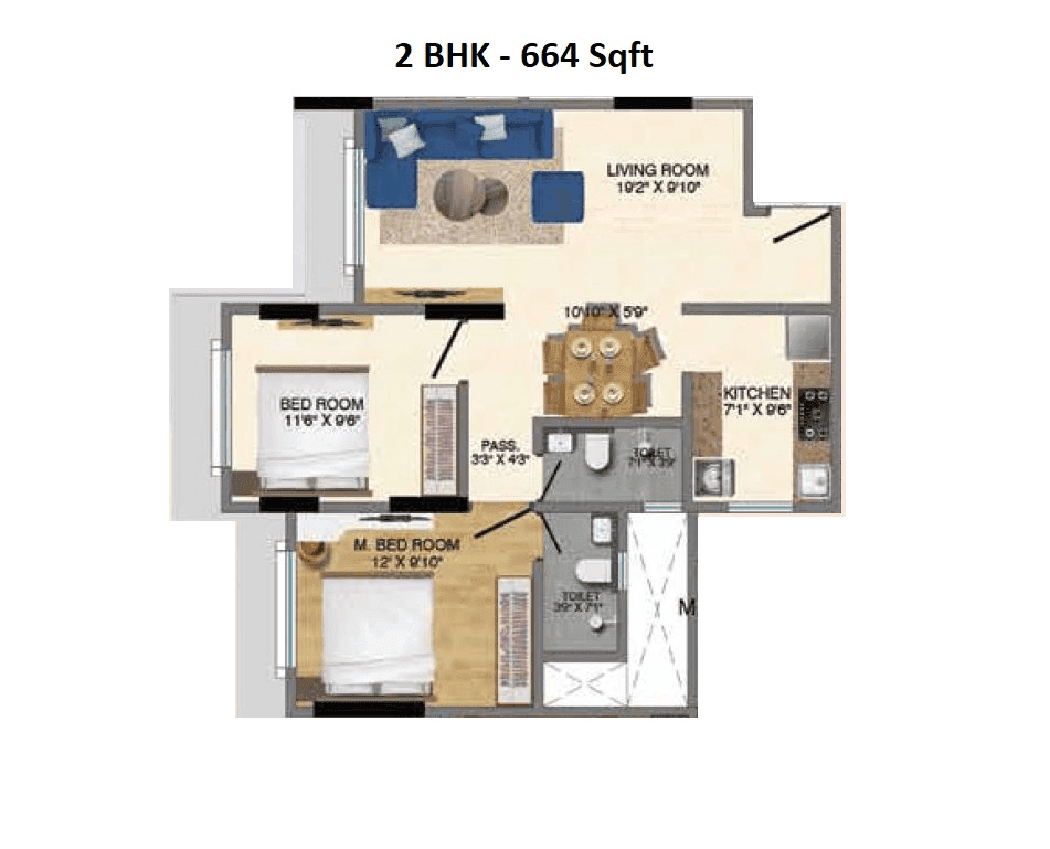Unit plan - 664 sq.ft.