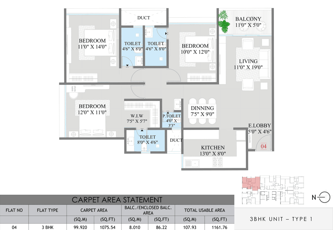 Unit plan - 1161 sq.ft.
