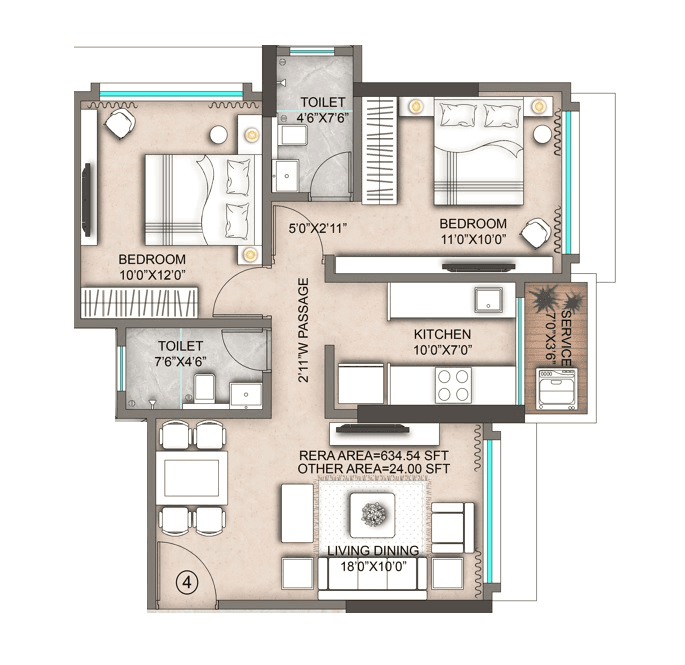 Unit plan - 659 sq.ft.