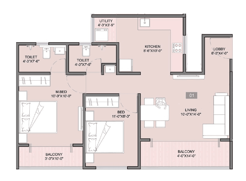 Unit plan - 678 sq.ft.