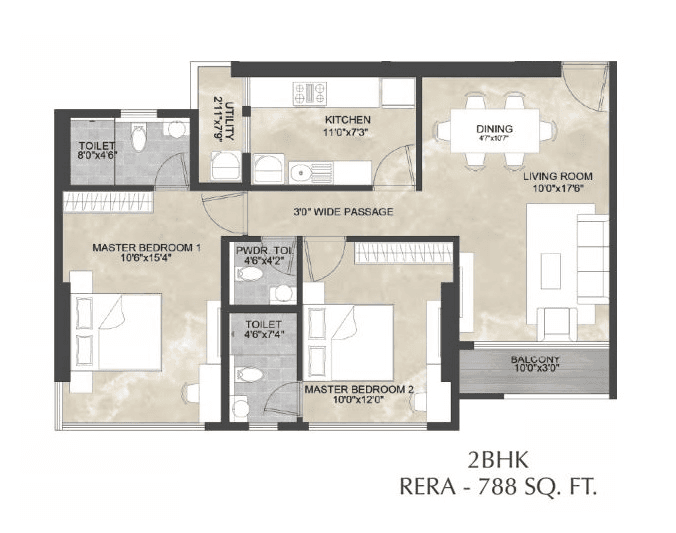 Unit plan - 788 sq.ft.
