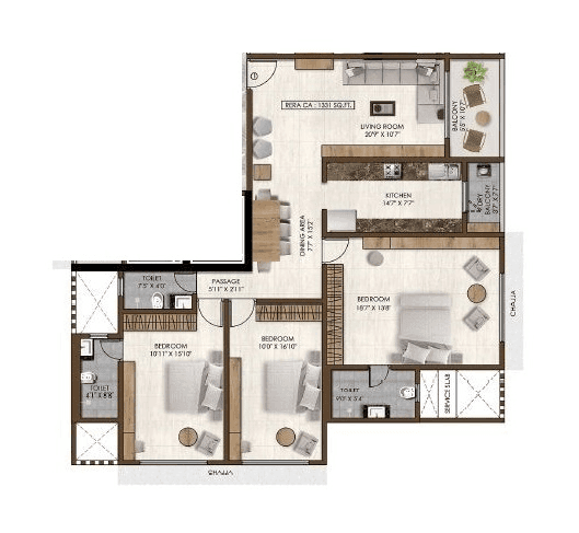 Unit plan - 1331 sq.ft.