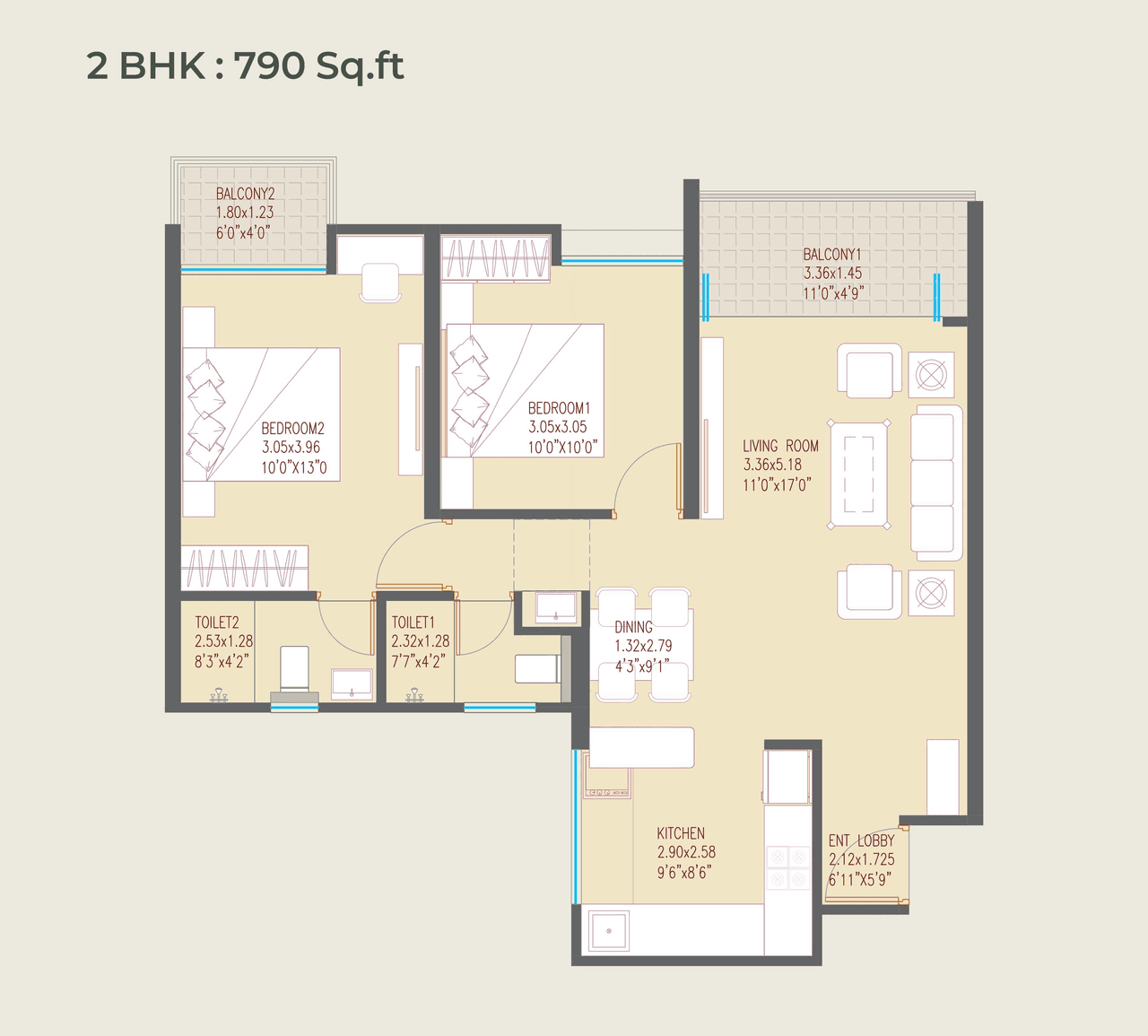 Unit plan - 790 sq.ft.
