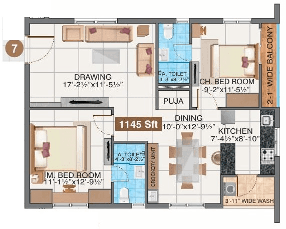 Unit plan - 802 sq.ft.