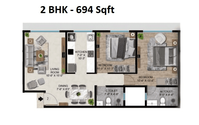 Unit plan - 694 sq.ft.