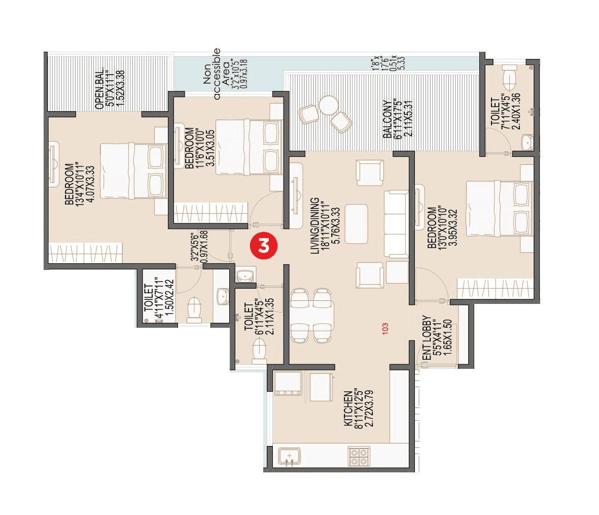 Unit plan - 1139 sq.ft.