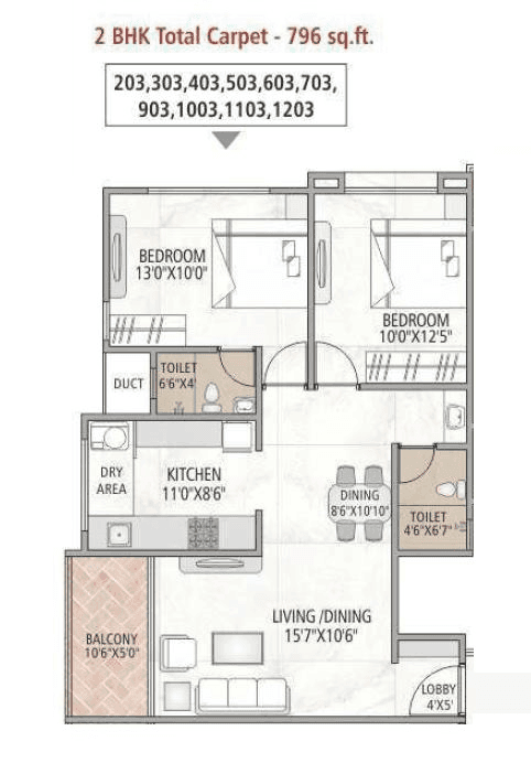 Unit plan - 796 sq.ft.