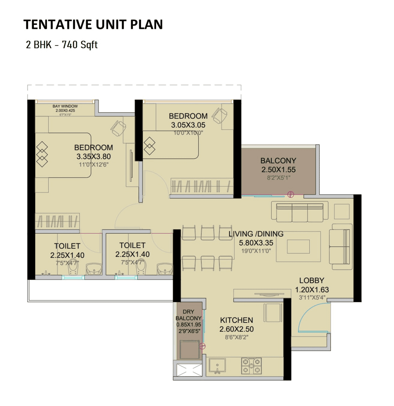 Unit plan - 737 sq.ft.