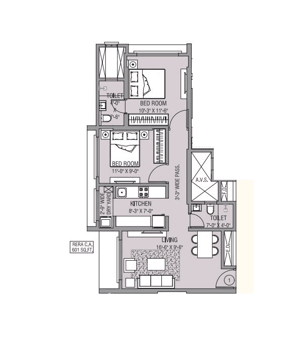 Unit plan - 601 sq.ft.