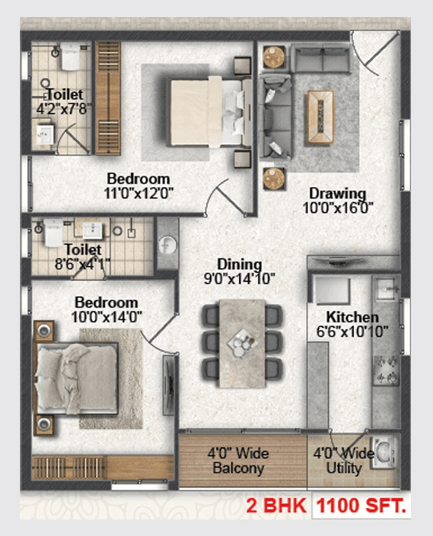 Unit plan - 880 sq.ft.